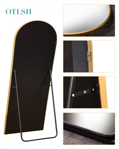Arched Floor Mirror 58"x18" Full Length with Stand, Aluminum Frame, Black S856658