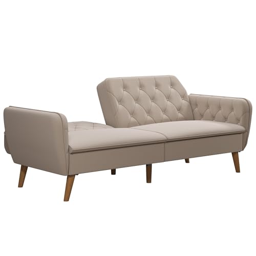 Novogratz Tallulah Memory Foam Futon Convertible Couch, Camel Faux Leather F5939