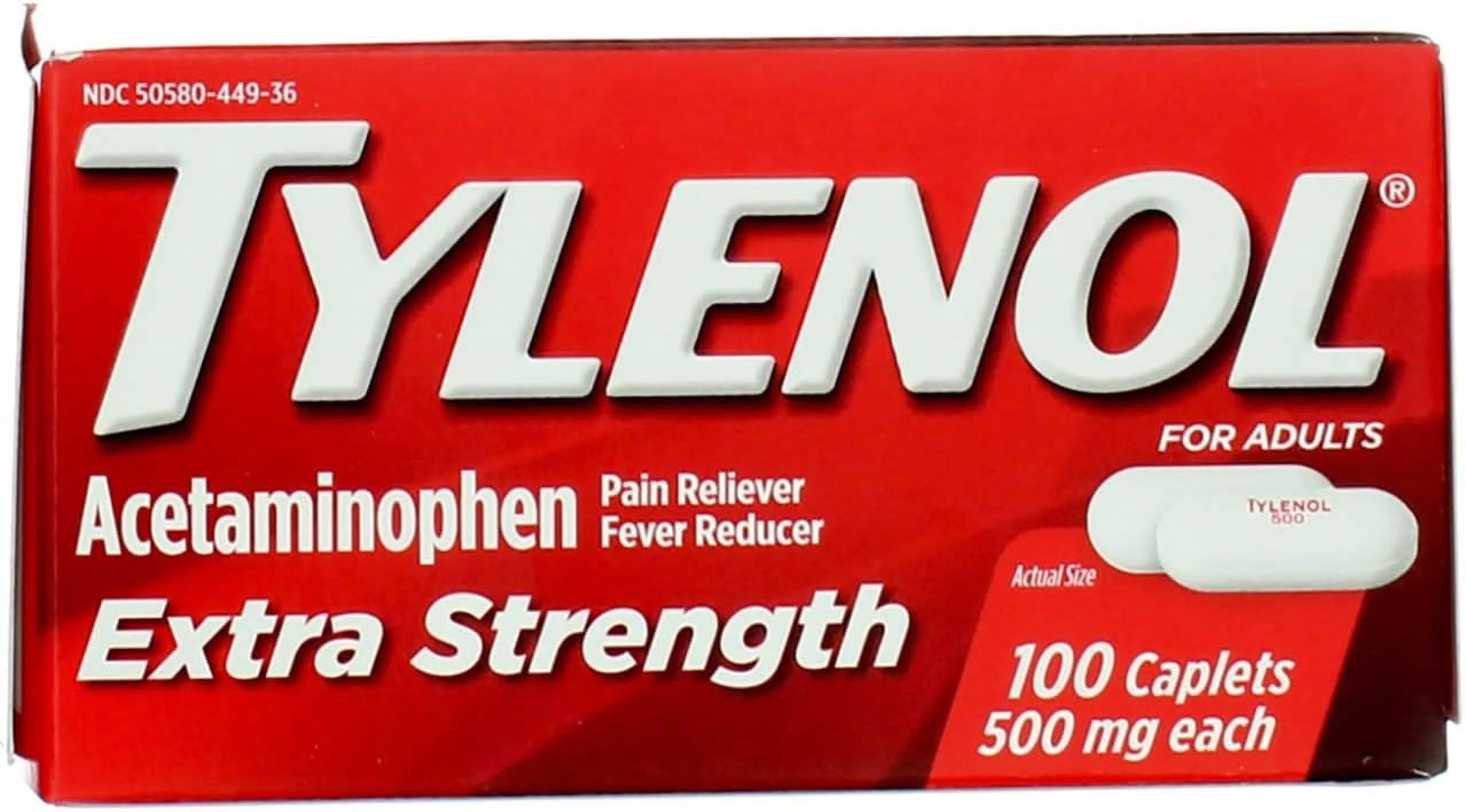 Tylenol Extra Strength Caplets, 500 mg Acetaminophen, 100 Ct T12507