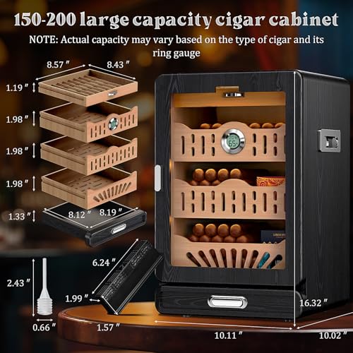 Glass Top Tabletop Cigar Humidor Cabinet with Spanish Cedar Tray, Black J2413