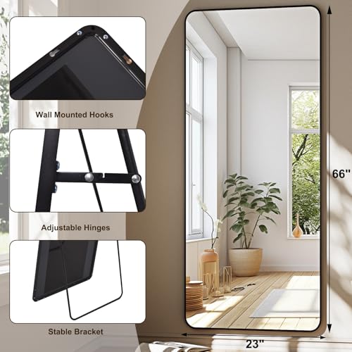 HARRITPURE 56" x 21" Rounded Full Length Floor Mirror with Aluminum Frame I85546