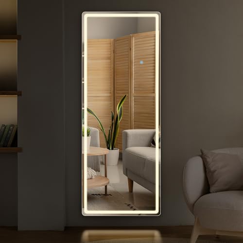 Arched Full Length Mirror with LED Lights, 60"x16" Floor Mirror with Stand T719302
