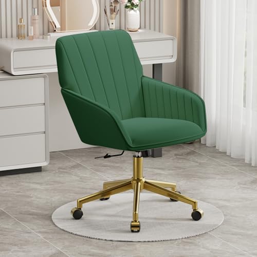 Velvet Home Office Chair with Gold Base, Swivel Desk Chair with Wheels (Cream) Z435471