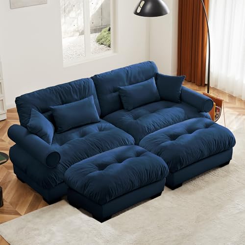 130" Modular Sectional Sofa with Movable Ottoman, Velvet Upholstered, Green Y4976