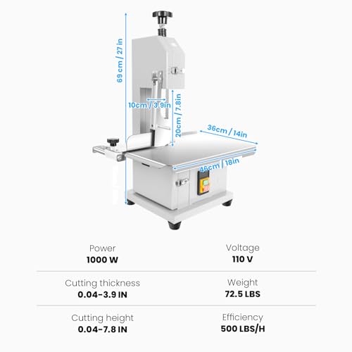 1000W Electric Bone Saw Machine with Stainless Steel Worktable, Commercial Bandsaw for Meat V657