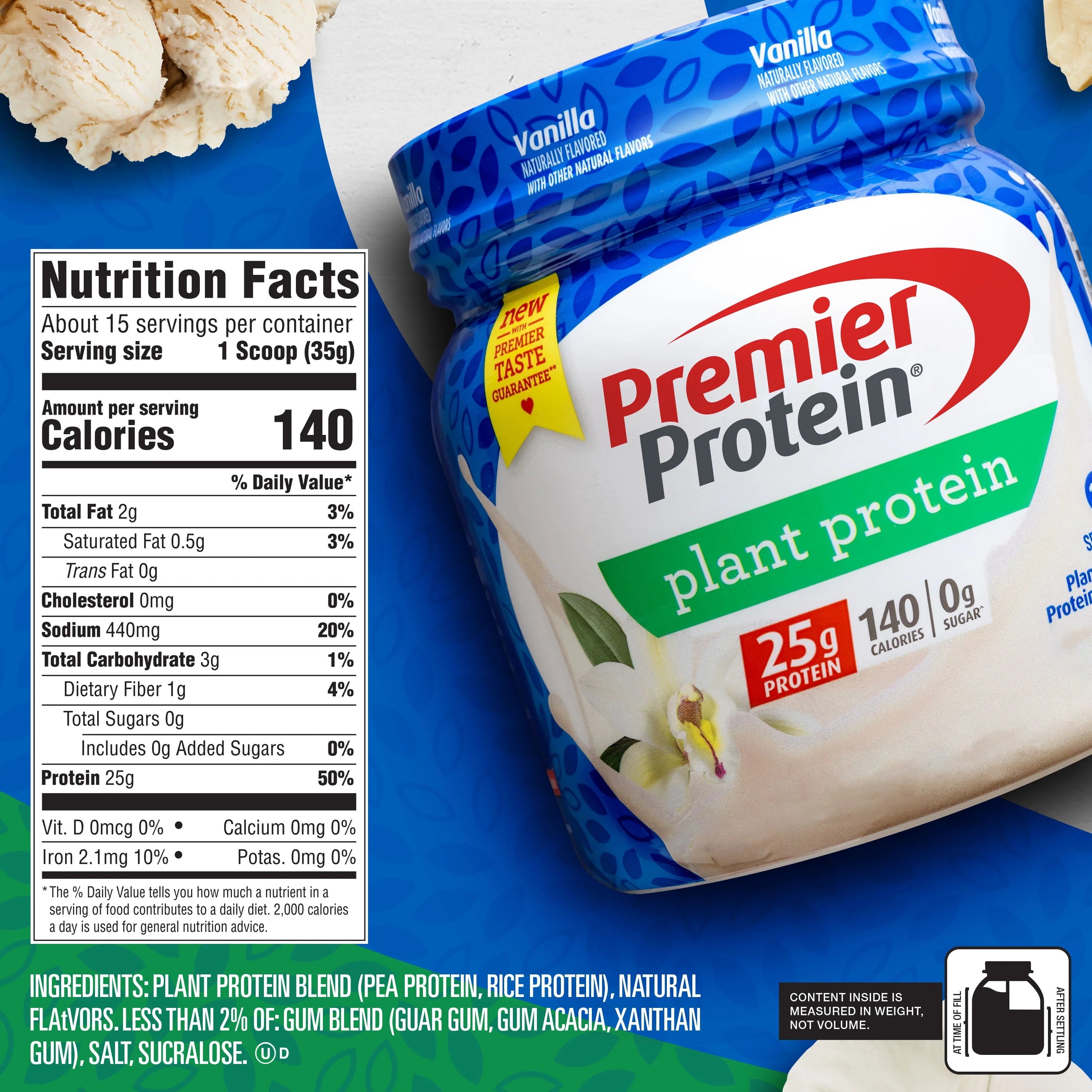 Premier Protein Powder Plant Protein, Vanilla, 25g, 15 Servings I682