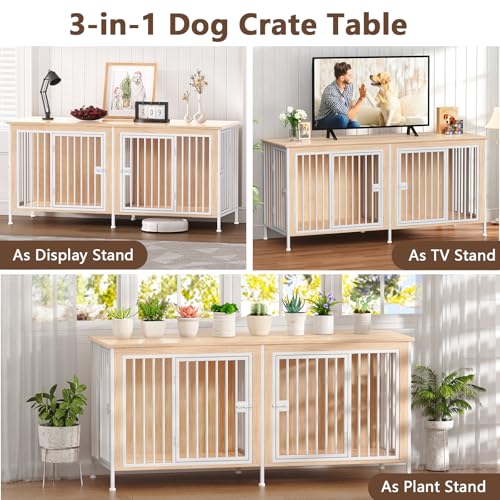 EasyCom XL Wooden Dog Crate Furniture for Medium and Large Breeds, 2 Doors A673
