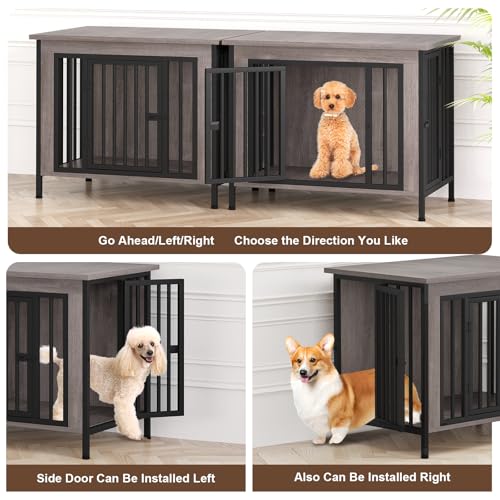 EasyCom XL Wooden Dog Crate Furniture for Medium and Large Breeds, 2 Doors A673