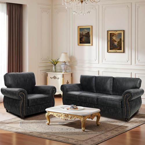Mid-Century 3-Seater Sofa with Rivet Design, Removable Cover and Solid Wood Frame I150