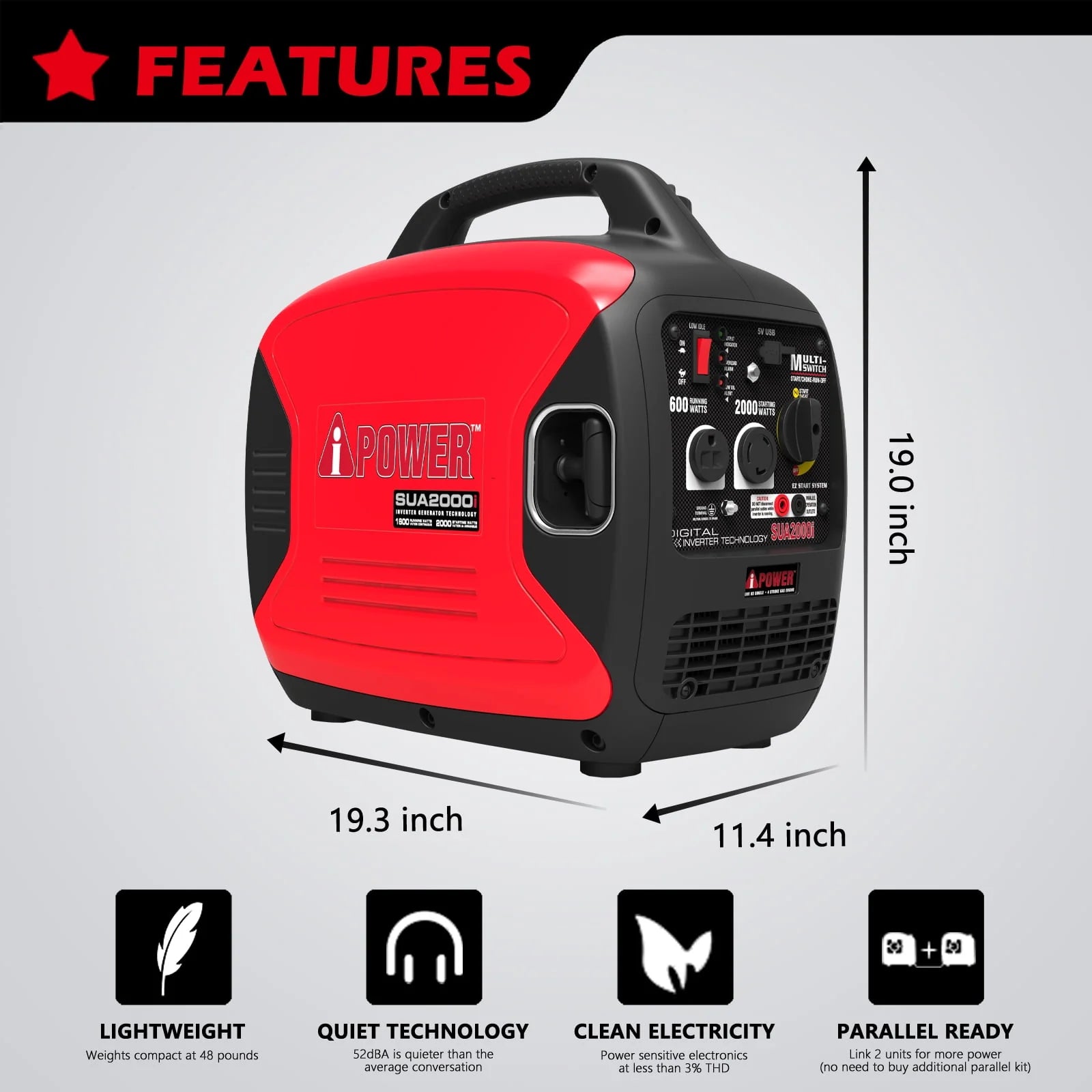 A-iPower Portable Inverter Generator 2000W Ultra-Quiet RV Ready Q13037