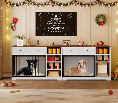 IDEALHOUSE 47" Large Dog Crate Furniture with 2 Drawers, Wooden Kennel for Medium Large Dogs, Black W8906