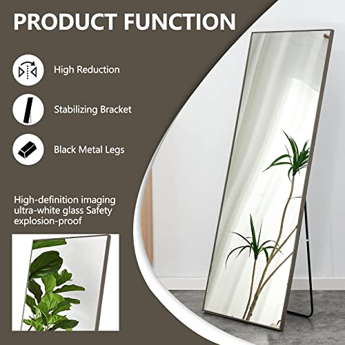 WIIS' IDEA Full Length Mirror with Stand, 59"x16" Floor Mirror, Black O584483