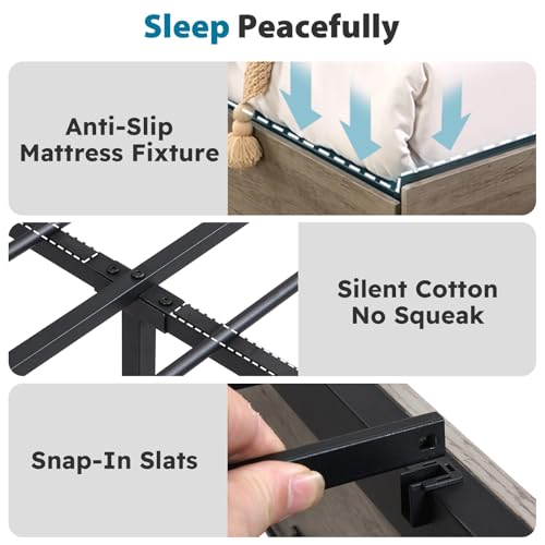 Full Size Bed Frame with Headboard, LED Lights, 4 Storage Drawers, Charging Station, Black C93321
