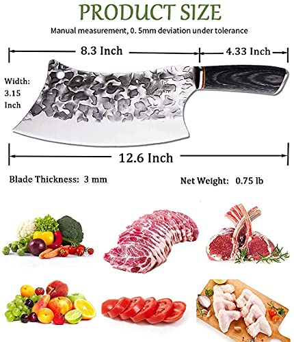 BLADESMITH Meat Cleaver Bone Chopper Knife, 6.3'' Stainless Steel Blade with Pear Wood Handle Q434