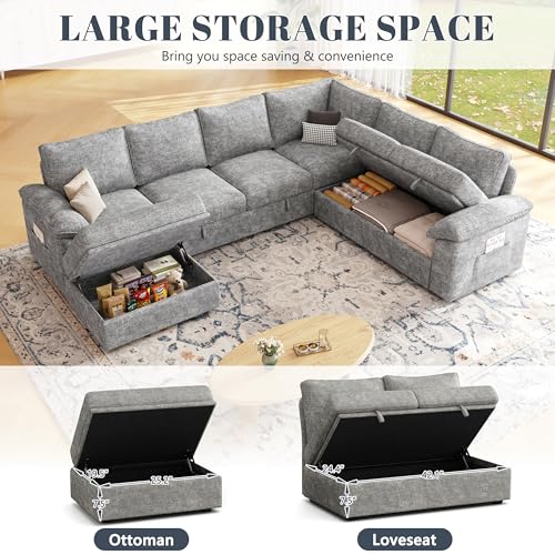 108 Inch U-Shaped Sectional Sleeper Sofa with Pull Out Bed, Dark Grey J60928