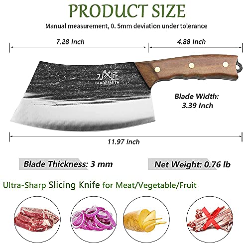 BLADESMITH Meat Cleaver Bone Chopper Knife, 6.3'' Stainless Steel Blade with Pear Wood Handle Q434