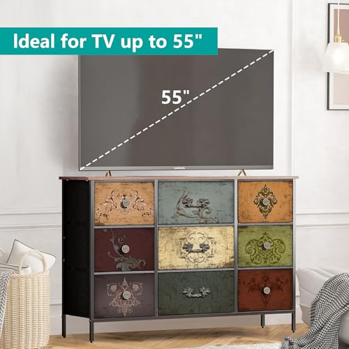 9-Drawer Fabric Dresser for Bedroom, TV Stand Storage Cabinet U5871