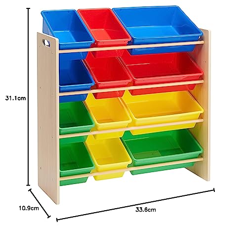 Amazon Basics Kids Toy Storage Organizer with 12 Plastic Bins, White and Pink E133327