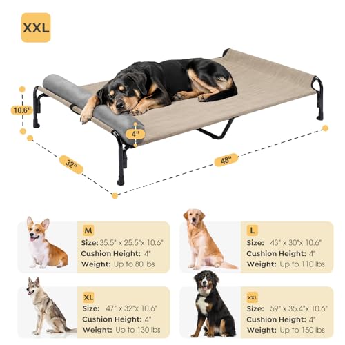 Veehoo Large Elevated Dog Bed, Outdoor Raised Cot with Removable Headrest, Breathable Washable Mesh R9070