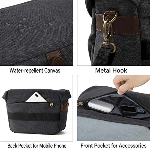 BAGSMART Canvas Crossbody Camera Bag with Rain Cover, Khaki U43920