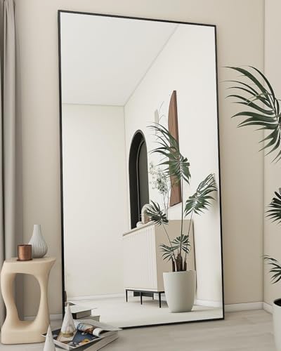Koonmi Large Full Length Mirror with Stand, Aluminum Alloy Frame, Black G7504
