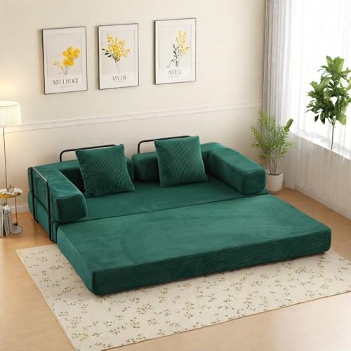 Corduroy Floor Sofa Bed with Backrest, Armrest and 2 Pillows, Dark Gray L776530