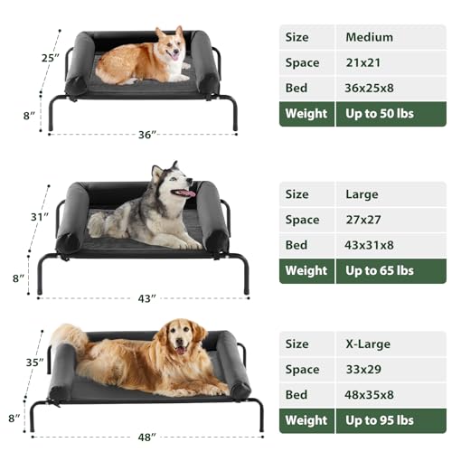 Cooling Elevated Dog Bed for Large Dogs, Waterproof Raised Cot with Headrest, Grey W43220
