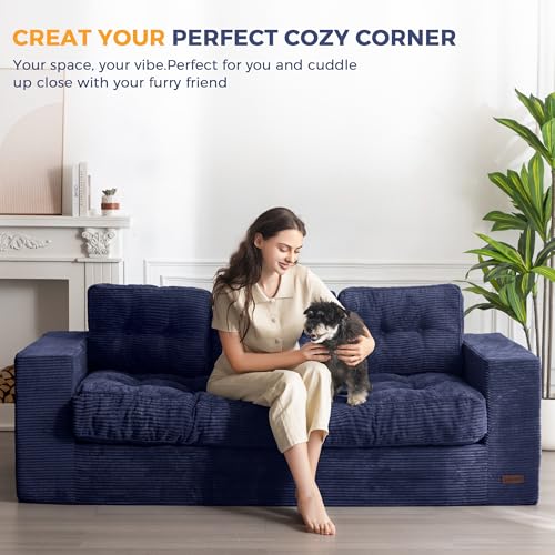 MAXYOYO 3 Seater Boneless Floor Sofa with Tufted Cushion, Beige A96326
