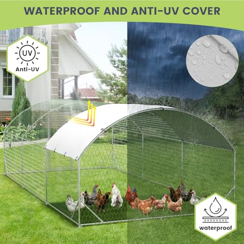 Large Metal Chicken Coop Walk-in Poultry Cage with Waterproof Cover, Double Lockable Doors X5588