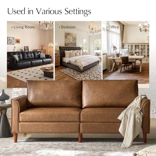 HULALA HOME 78" Faux Leather Sofa with Solid Wood Legs, Brown W53231