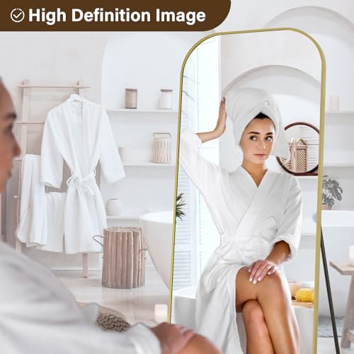 Full Length Mirror 56x21 Inch Arched Floor Standing Wall Mountable Black J48657