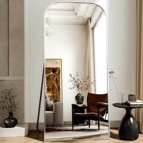 Full Length Mirror 56x21 Inch Arched Floor Standing Wall Mountable Black J48657