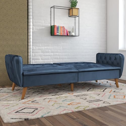 Novogratz Tallulah Memory Foam Futon Convertible Couch, Camel Faux Leather F5939