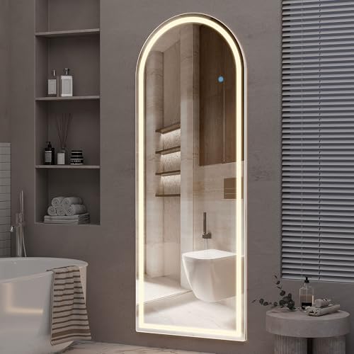 Arched Full Length Mirror with LED Lights, 60"x16" Floor Mirror with Stand T719302