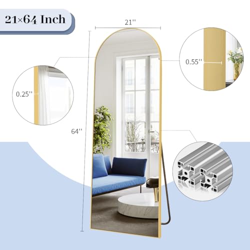 BEAUTYPEAK 65"x24" Arched Full Length Floor Mirror, Black D361
