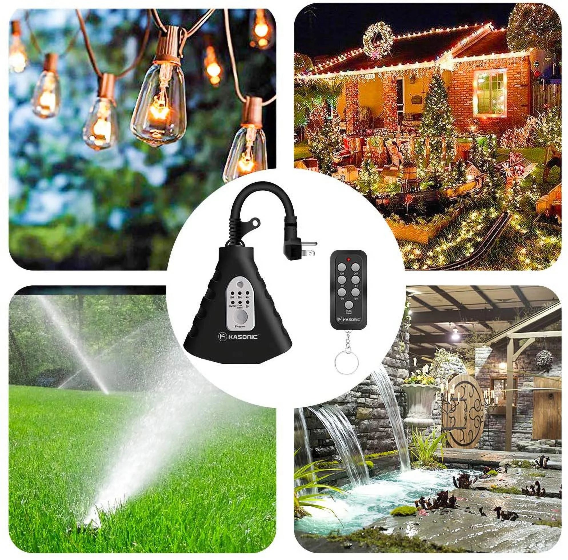 Kasonic Wireless Outdoor Remote Control Outlets with Timer, 3 Outlets, 100ft Range, Black B4689