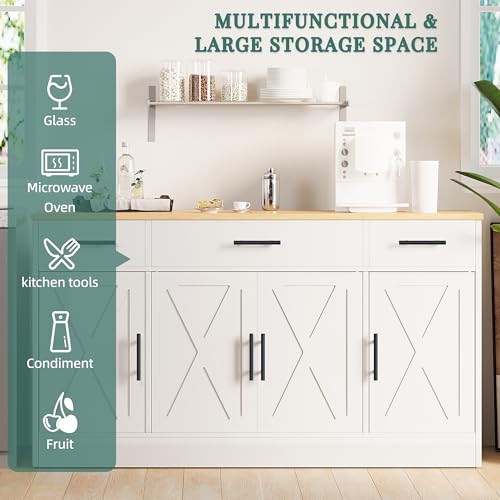 Shintenchi Buffet Cabinet with Storage, 53.4" White Farmhouse Sideboard D4274