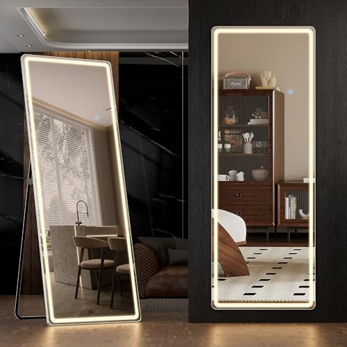Arched Full Length Mirror with LED Lights, 60"x16" Floor Mirror with Stand T719302