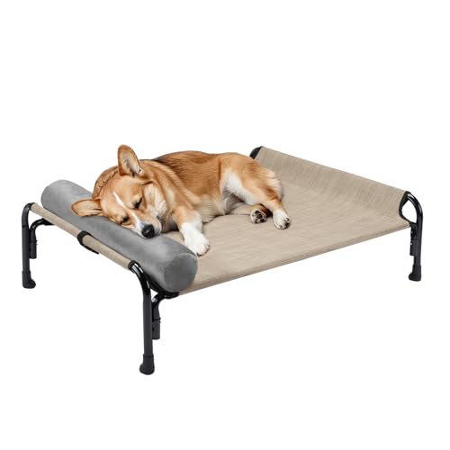 Veehoo Large Elevated Dog Bed, Outdoor Raised Cot with Removable Headrest, Breathable Washable Mesh R9070