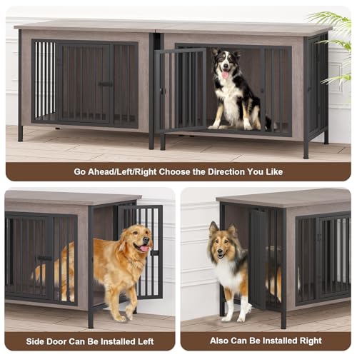 EasyCom XL Wooden Dog Crate Furniture for Medium and Large Breeds, 2 Doors A673