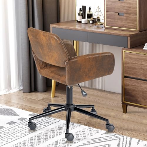 FurnitureR Fabric Upholstered Office Chair with Wheels, Adjustable Mid Back, Beige O766754
