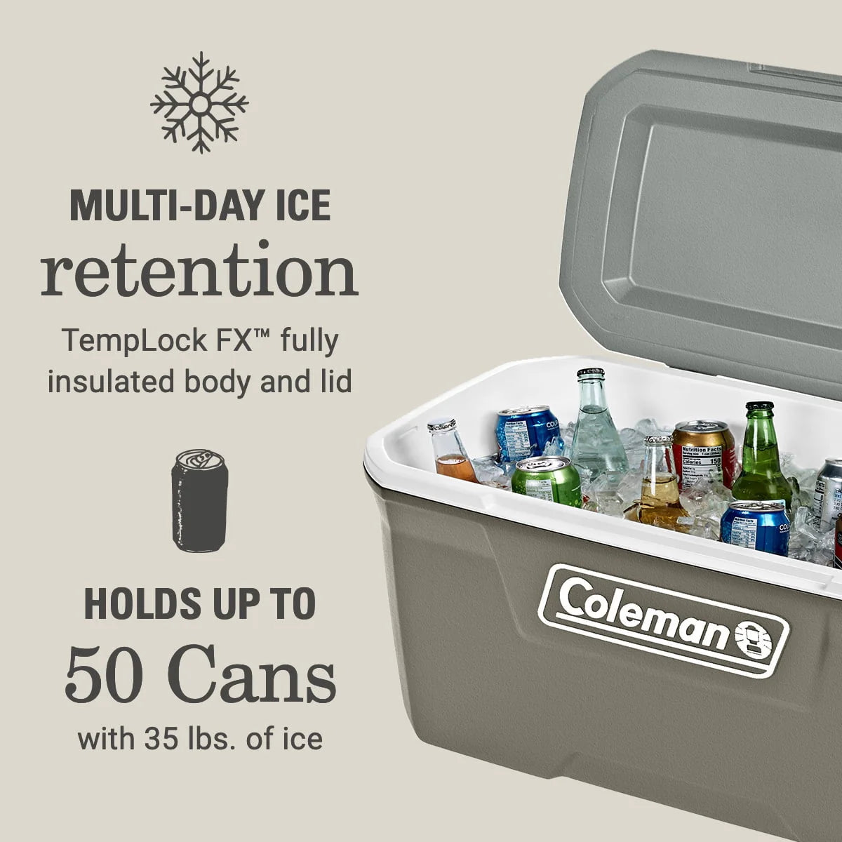 Coleman 316 Series 70QT Hard Chest Cooler, Silver Ash F678722