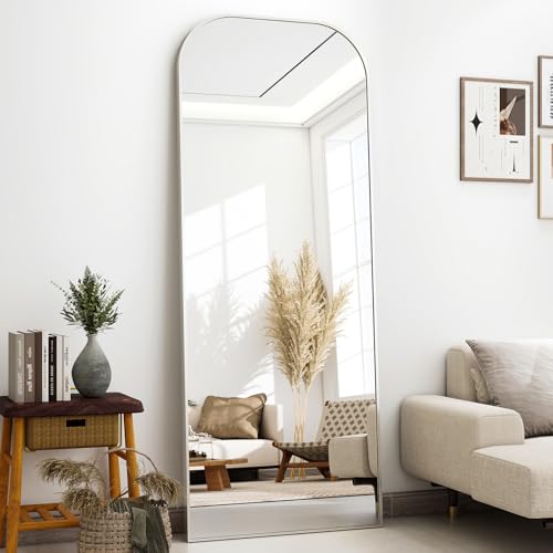 Full Length Mirror 56x21 Inch Arched Floor Standing Wall Mountable Black J48657