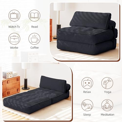 GYUTEI Folding Sofa Bed Convertible Sleeping Chair with Corduroy Fabric, Grayish Blue E807