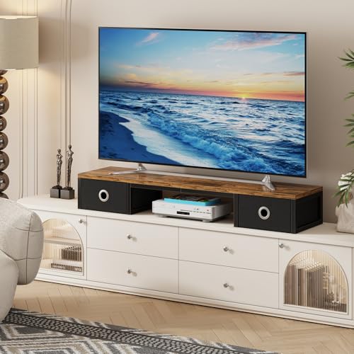 TV Riser with Fabric Drawers for 32-60 inch TV, Rustic Brown G130187