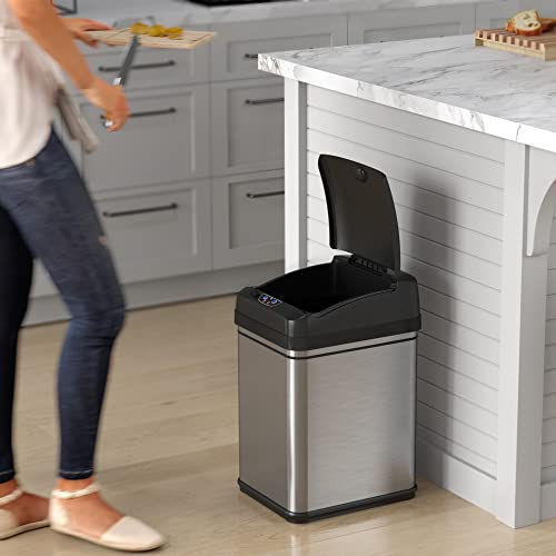 iTouchless 13 Gallon Stainless Steel Automatic Kitchen Trash Can with Lid and Odor Filter G12862