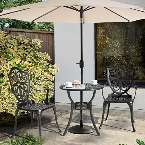 NUU GARDEN 3 Piece Cast Aluminum Bistro Set with Umbrella Hole, Black N80118