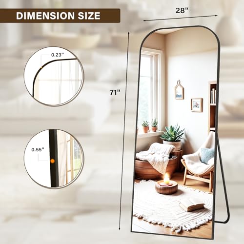 Full Length Mirror 56x21 Inch Arched Floor Standing Wall Mountable Black J48657