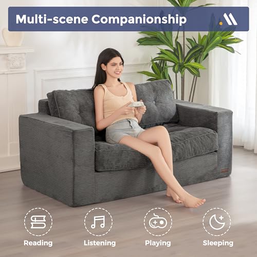 MAXYOYO 3 Seater Boneless Floor Sofa with Tufted Cushion, Beige A96326