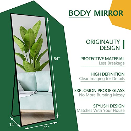WIIS' IDEA Full Length Mirror with Stand, 59"x16" Floor Mirror, Black O584483